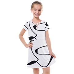 Black And White Abstract Linear Decorative Art Kids  Cross Web Dress by dflcprintsclothing