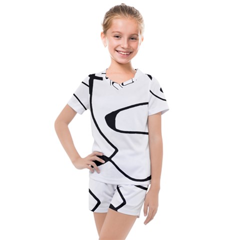 Black And White Abstract Linear Decorative Art Kids  Mesh Tee And Shorts Set by dflcprintsclothing