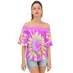 Butterfly Daisy Pink And Yellow Off Shoulder Short Sleeve Top