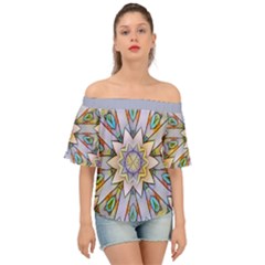 Stained Glass Kaleidoscope Off Shoulder Short Sleeve Top