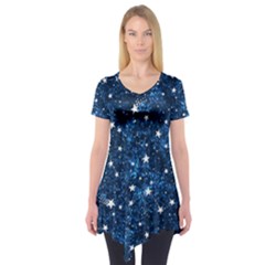 Dark Blue Stars Short Sleeve Tunic  by AnkouArts