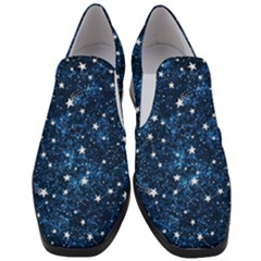 Dark Blue Stars Women Slip On Heel Loafers by AnkouArts