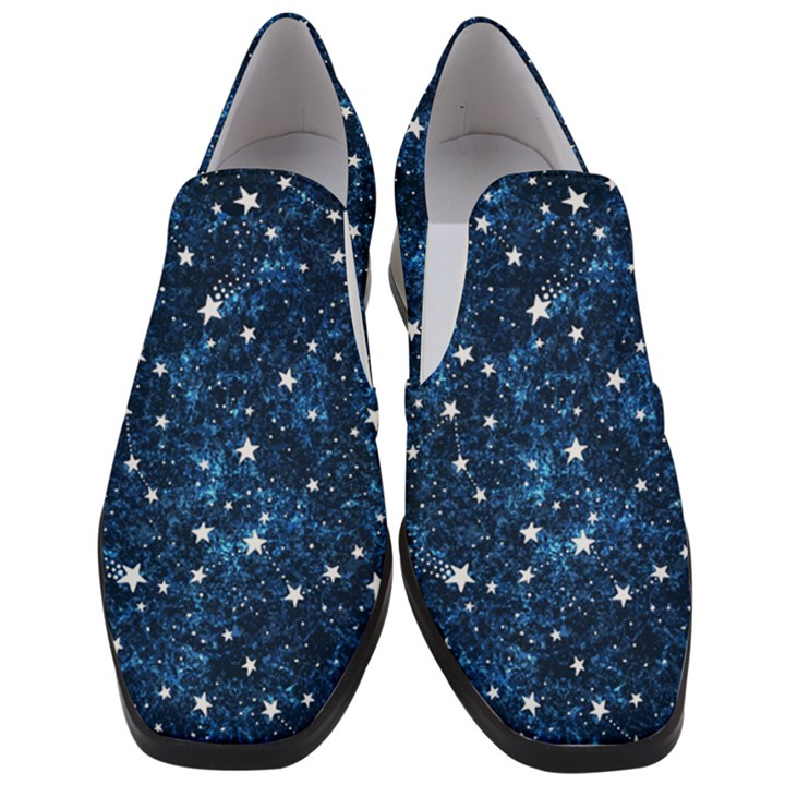 Dark Blue Stars Women Slip On Heel Loafers