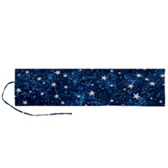 Dark Blue Stars Roll Up Canvas Pencil Holder (l) by AnkouArts