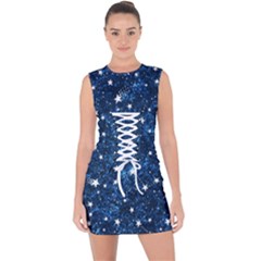 Dark Blue Stars Lace Up Front Bodycon Dress by AnkouArts