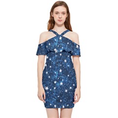 Dark Blue Stars Shoulder Frill Bodycon Summer Dress by AnkouArts