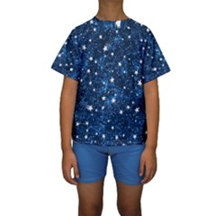 Dark Blue Stars Kids  Short Sleeve Swimwear by AnkouArts