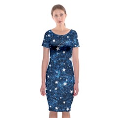 Dark Blue Stars Classic Short Sleeve Midi Dress