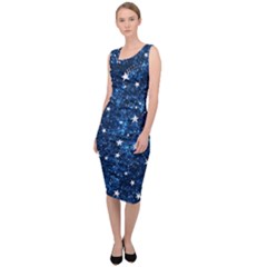 Dark Blue Stars Sleeveless Pencil Dress by AnkouArts