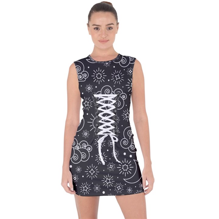 Dark Moon and Stars Lace Up Front Bodycon Dress