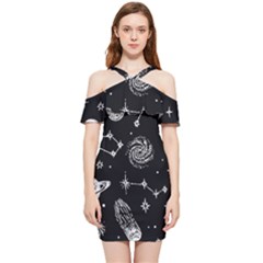 Dark Stars And Planets Shoulder Frill Bodycon Summer Dress by AnkouArts