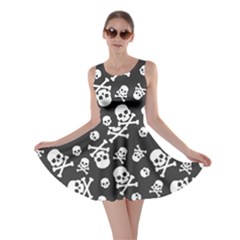 Skull And Cross Bone On Black Background Skater Dress by AnkouArts