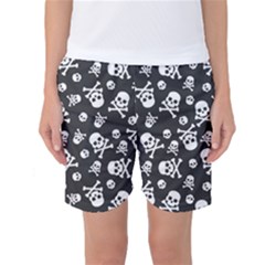 Skull And Cross Bone On Black Background Women s Basketball Shorts