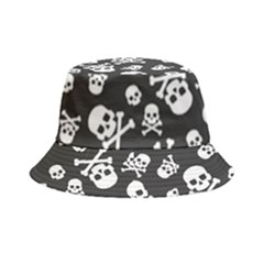 Skull And Cross Bone On Black Background Bucket Hat by AnkouArts