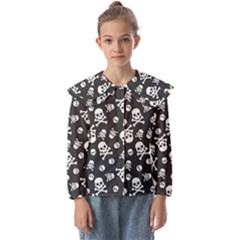 Skull And Cross Bone On Black Background Kids  Peter Pan Collar Blouse