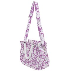 White Hawaiian Flowers On Purple Rope Handles Shoulder Strap Bag by AnkouArts
