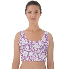 White Hawaiian Flowers On Purple Velvet Crop Top by AnkouArts