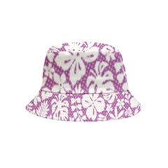White Hawaiian Flowers On Purple Bucket Hat (kids) by AnkouArts