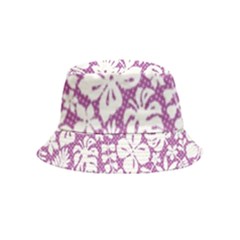 White Hawaiian Flowers On Purple Inside Out Bucket Hat (kids) by AnkouArts