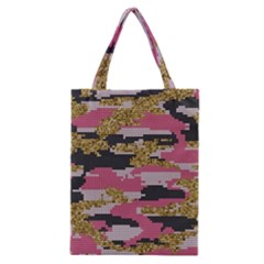 Abstract Glitter Gold, Black And Pink Camo Classic Tote Bag by AnkouArts