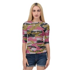 Abstract Glitter Gold, Black And Pink Camo Quarter Sleeve Raglan Tee