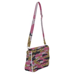 Abstract Glitter Gold, Black And Pink Camo Shoulder Bag With Back Zipper by AnkouArts