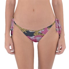 Abstract Glitter Gold, Black And Pink Camo Reversible Bikini Bottom by AnkouArts