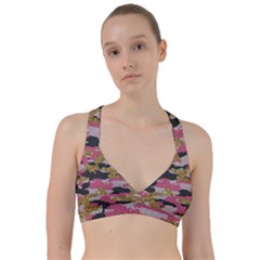 Abstract Glitter Gold, Black And Pink Camo Sweetheart Sports Bra by AnkouArts