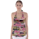 Abstract Glitter Gold, Black and Pink Camo Babydoll Tankini Top View1