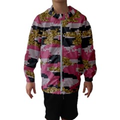 Abstract Glitter Gold, Black And Pink Camo Kids  Hooded Windbreaker by AnkouArts