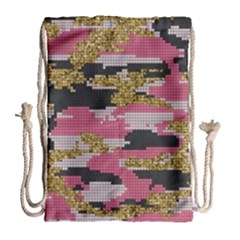 Abstract Glitter Gold, Black And Pink Camo Drawstring Bag (large) by AnkouArts