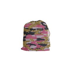 Abstract Glitter Gold, Black And Pink Camo Drawstring Pouch (xs) by AnkouArts