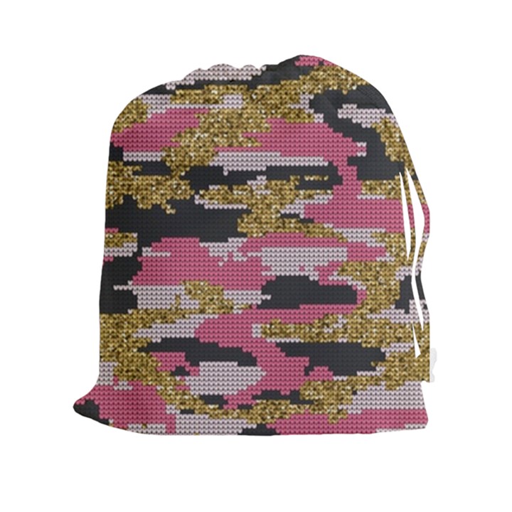 Abstract Glitter Gold, Black and Pink Camo Drawstring Pouch (2XL)