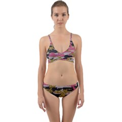 Abstract Glitter Gold, Black And Pink Camo Wrap Around Bikini Set by AnkouArts