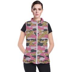 Abstract Glitter Gold, Black And Pink Camo Women s Puffer Vest by AnkouArts