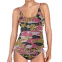 Abstract Glitter Gold, Black and Pink Camo Tankini Set View1