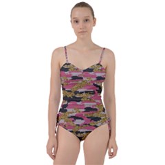 Abstract Glitter Gold, Black And Pink Camo Sweetheart Tankini Set by AnkouArts