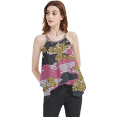 Abstract Glitter Gold, Black And Pink Camo Flowy Camisole Tank Top