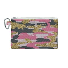 Abstract Glitter Gold, Black And Pink Camo Canvas Cosmetic Bag (medium) by AnkouArts