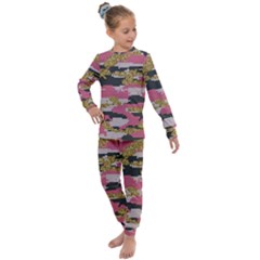 Abstract Glitter Gold, Black And Pink Camo Kids  Long Sleeve Set  by AnkouArts