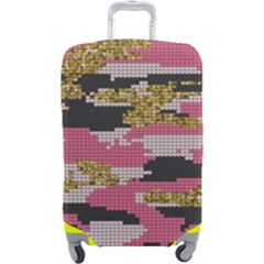 Abstract Glitter Gold, Black and Pink Camo Luggage Cover (Large)