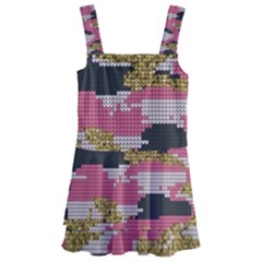 Abstract Glitter Gold, Black and Pink Camo Kids  Layered Skirt Swimsuit