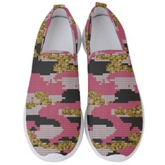 Abstract Glitter Gold, Black and Pink Camo Men s Slip On Sneakers