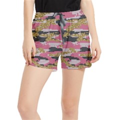 Abstract Glitter Gold, Black And Pink Camo Runner Shorts by AnkouArts