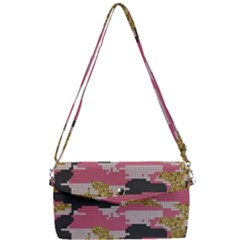 Abstract Glitter Gold, Black And Pink Camo Removable Strap Clutch Bag by AnkouArts