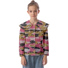 Abstract Glitter Gold, Black And Pink Camo Kids  Peter Pan Collar Blouse by AnkouArts