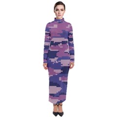 Abstract Purple Camo Turtleneck Maxi Dress