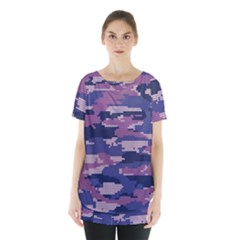 Abstract Purple Camo Skirt Hem Sports Top by AnkouArts