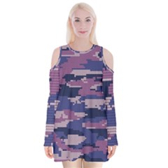 Abstract Purple Camo Velvet Long Sleeve Shoulder Cutout Dress