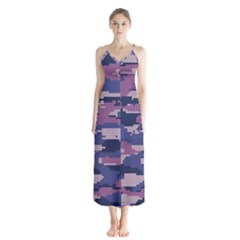 Abstract Purple Camo Button Up Chiffon Maxi Dress by AnkouArts